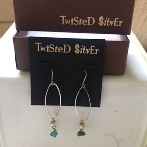 NIB Twisted Silver Drop Turquoise Earrings